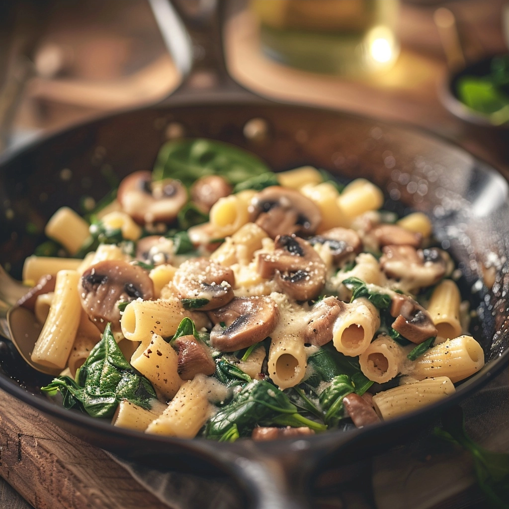 Parmesan Spinach Mushroom Pasta Skillet