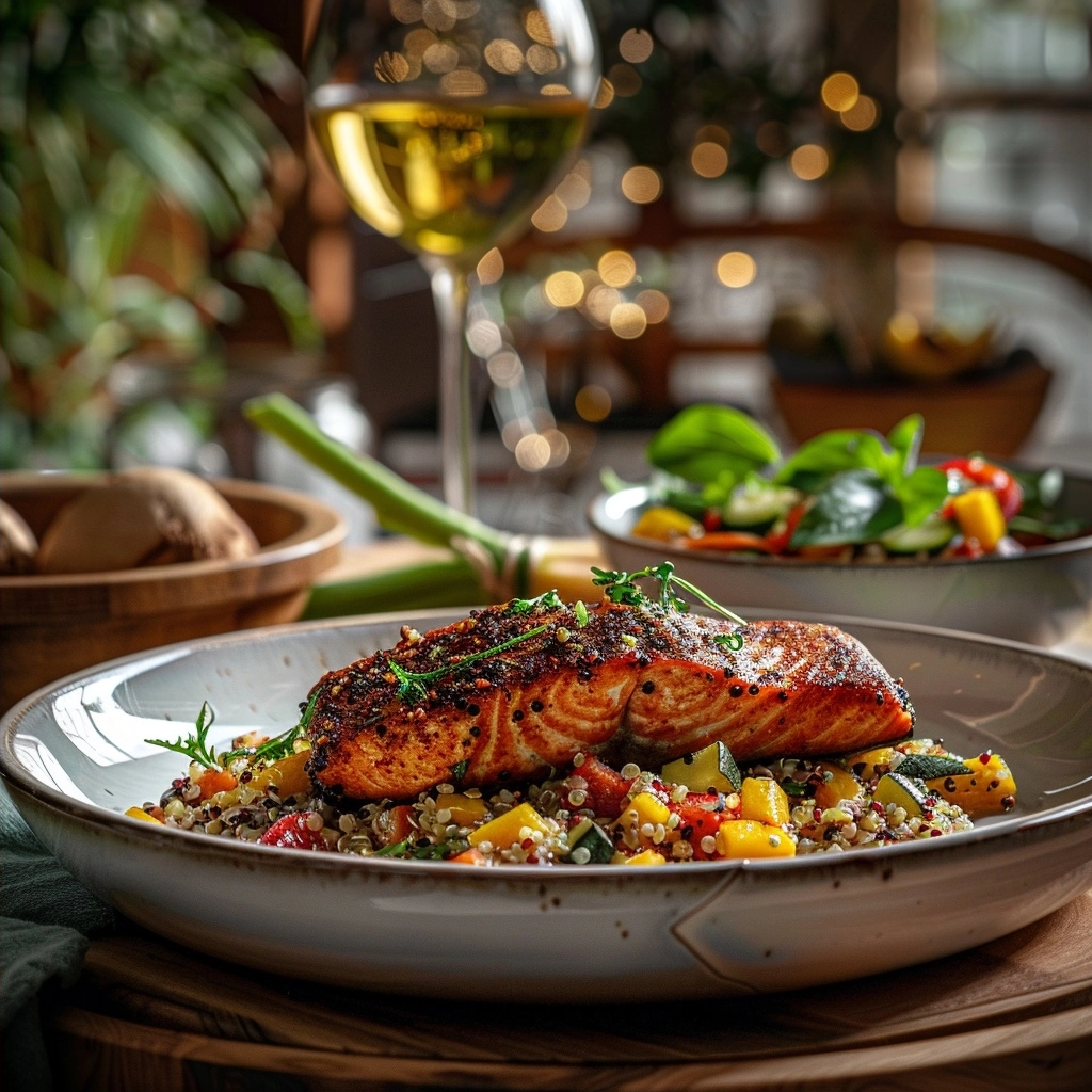 Mediterranean Spiced Salmon Vegetable Quinoa