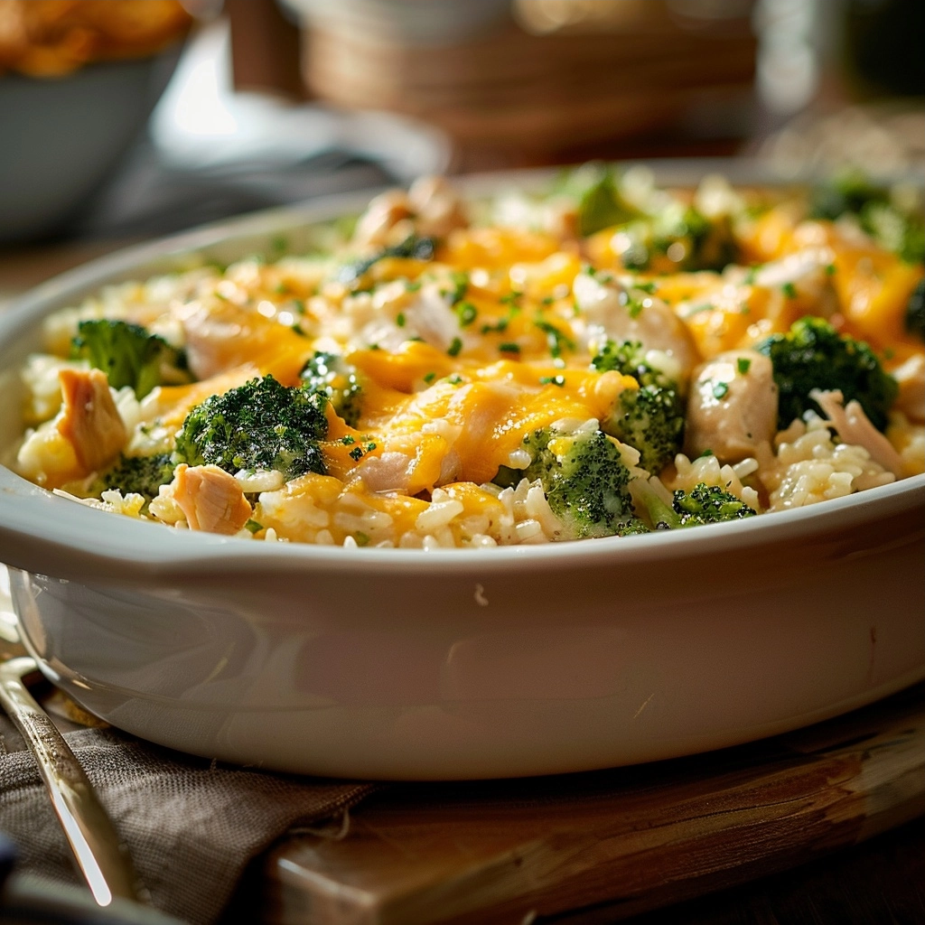Cheesy Broccoli Chicken and Rice Casserole