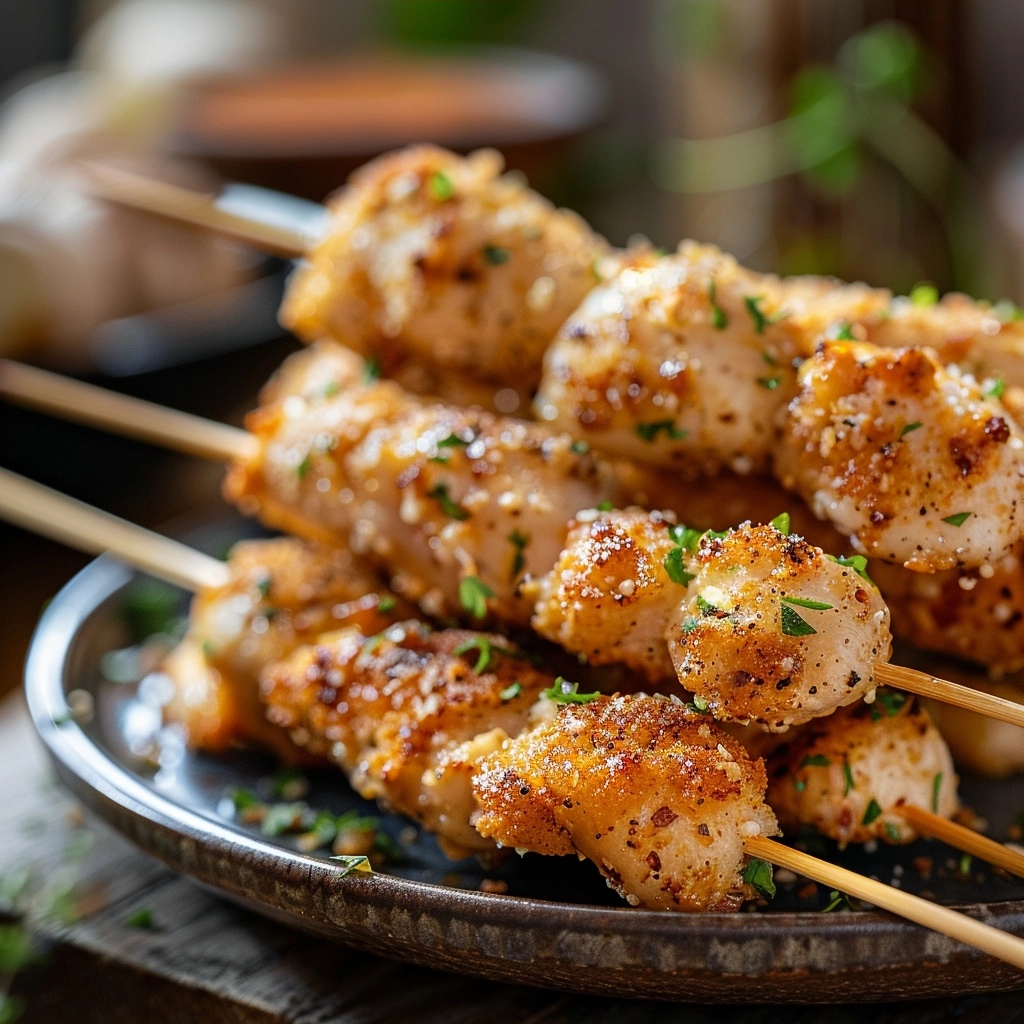 Air Fryer Garlic Parmesan Chicken Skewers