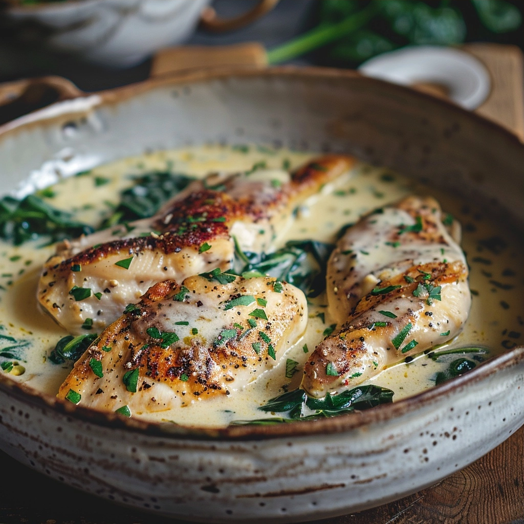 Chicken with Spinach in Creamy Parmesan