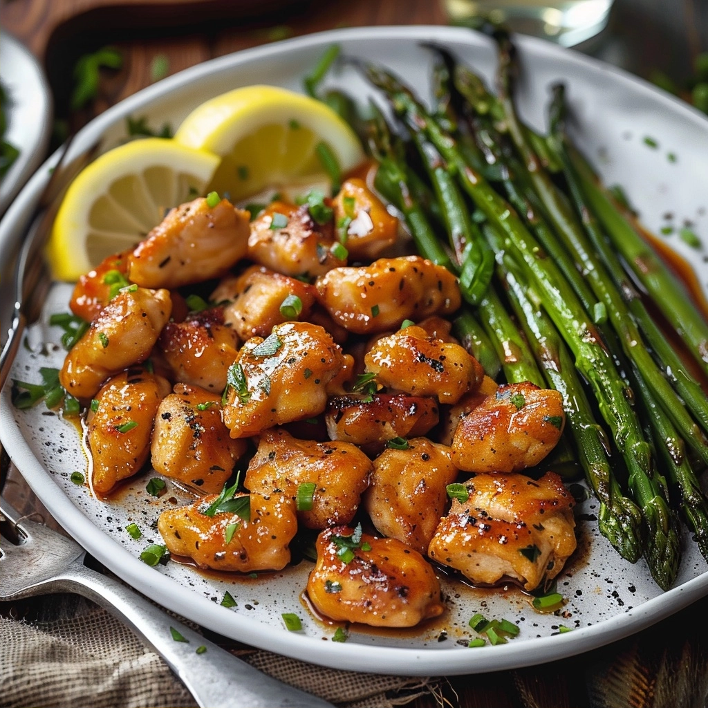 Garlic Butter Chicken Bites and Lemon Asparagus