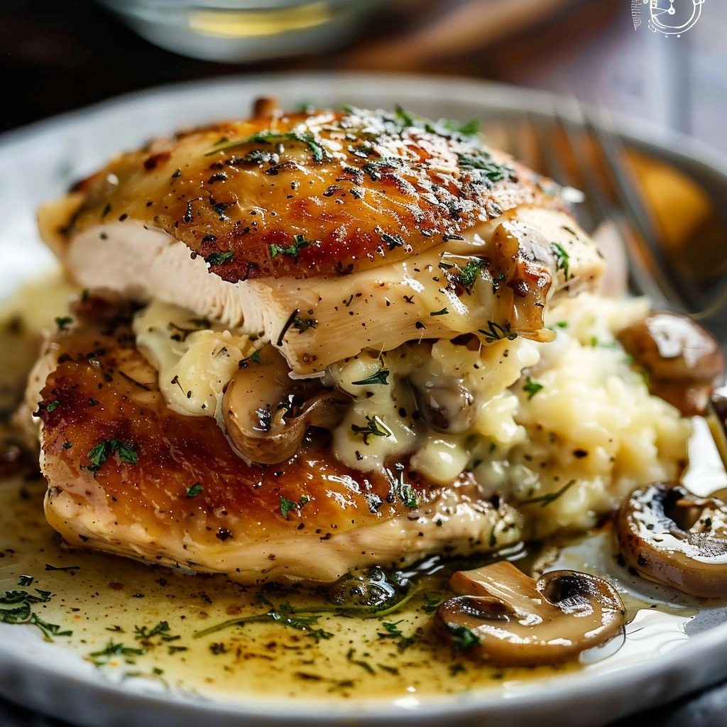 Cheesy Garlic Butter Mushroom Stuffed Chicken
