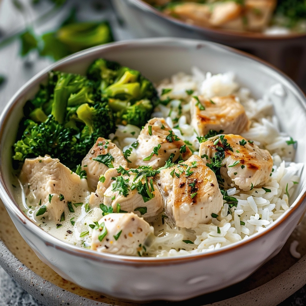 Creamy Garlic Chicken Rice Bowls
