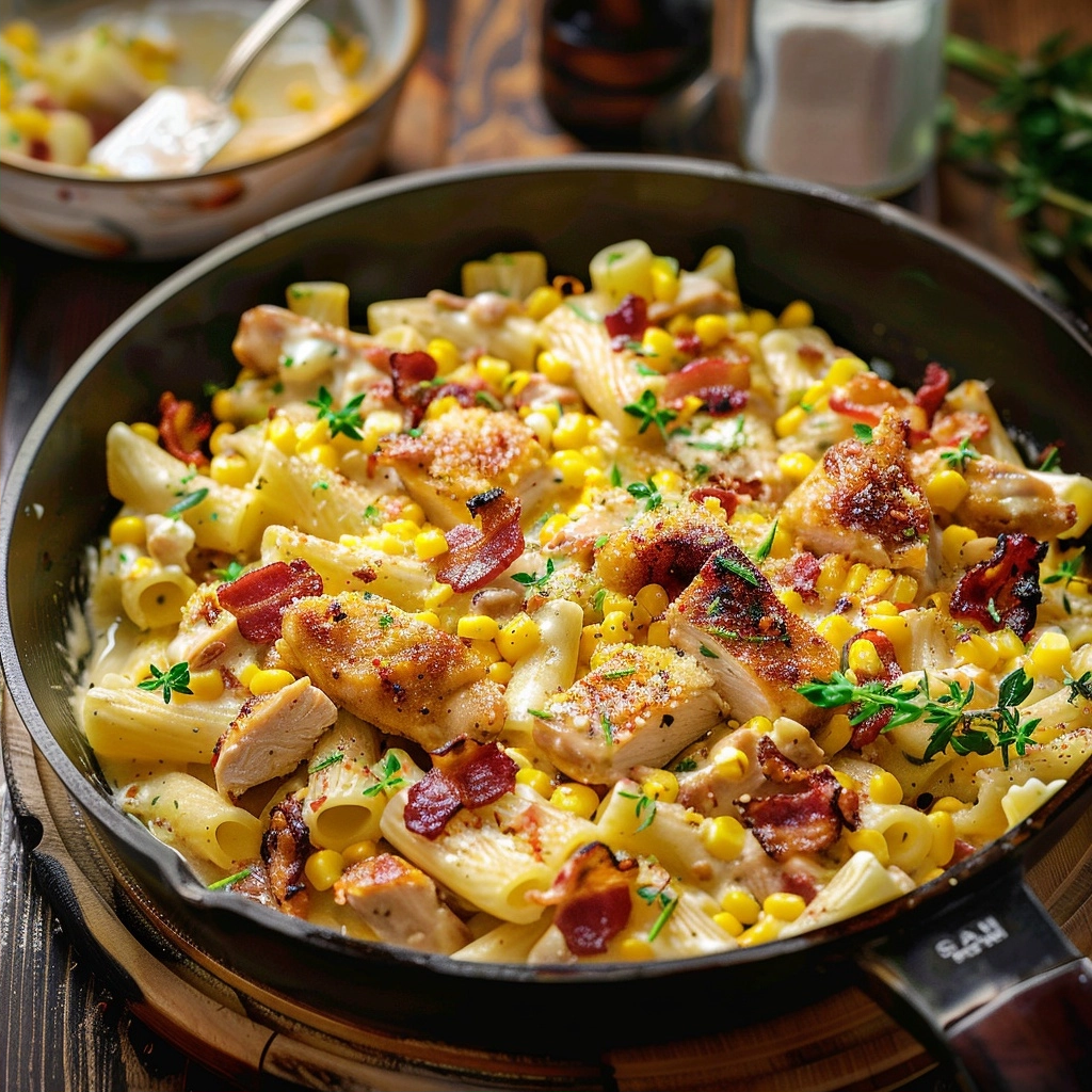 Creamy Chicken Pasta with Corn and Bacon Alternatives