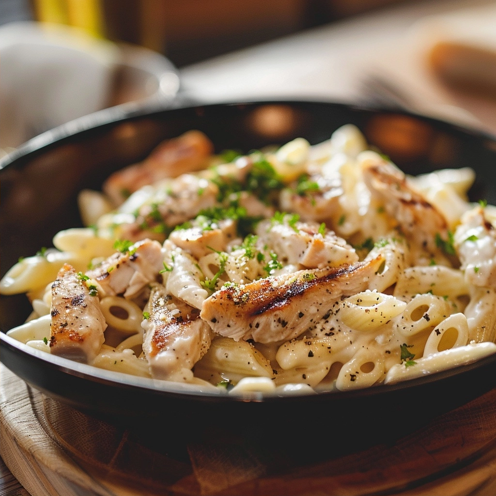 High Protein Grilled Chicken Alfredo Pasta