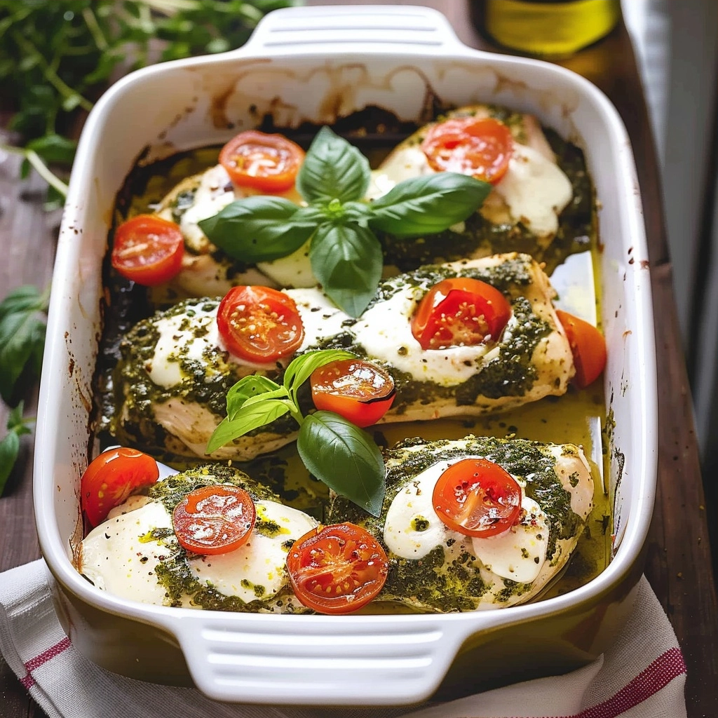 Basil Pesto Mozzarella Chicken Bake: A Quick Dinner