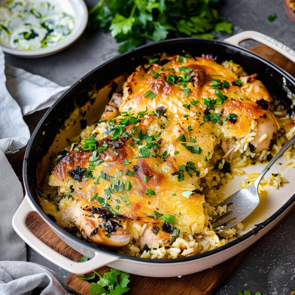 Healthy Chicken and Rice Bake with Salsa Verde