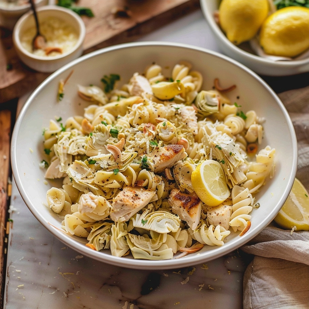 Lemon Chicken Artichoke Pasta Salad for Easy Dinners